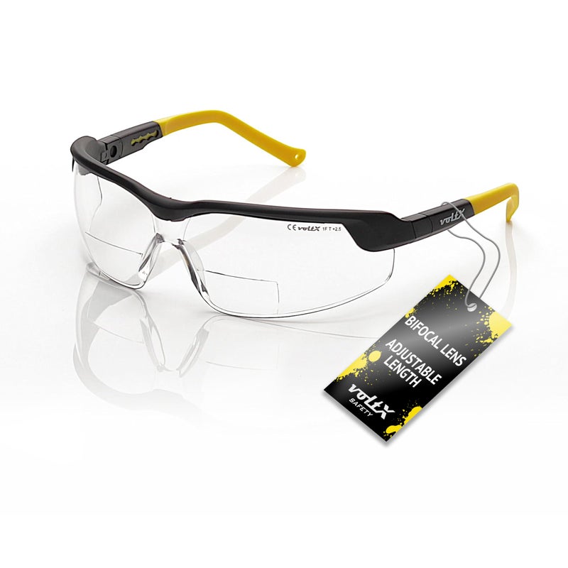 voltX GT ADJUSTABLE Bifocal Reading Safety Glasses (Clear Lens +2.0), ANSI Z87.1+ & CE EN166FT, Anti fog coated, UV400 Lens, Tilt & length adjustable earstems, clip on safety cord. - Image 2